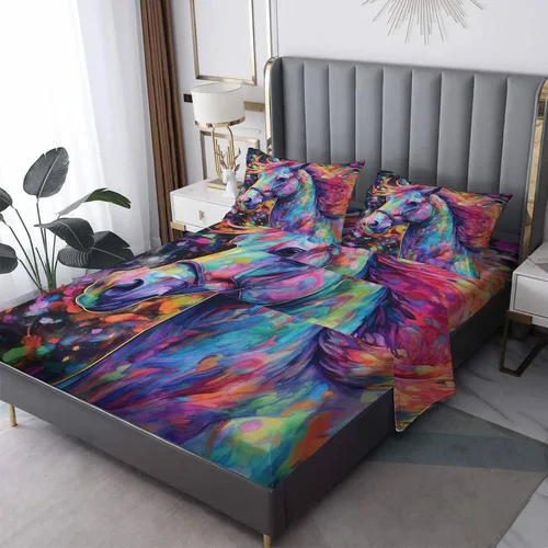 Vista 8 de Sábanas de caballo negro tamaño individual – Sábanas de cama de caballo galopante, microfibra suave, bolsillo profundo y sábanas estampadas sin