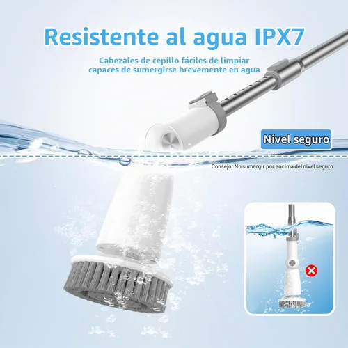 Vista 7 de Marchpower Limpiador eléctrico giratorio, cepillo de limpieza inalámbrico con 6 cabezales de cepillo reemplazables, 2 velocidades, mango desmontable