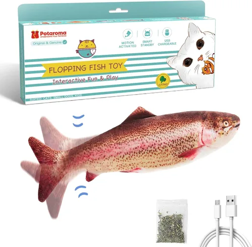 Vista 9 de Potaroma - Juguetes para gatos con SilverVine y menta de gato, pescado en movimiento flexible para perros pequeños, de ejercicio, interactivos