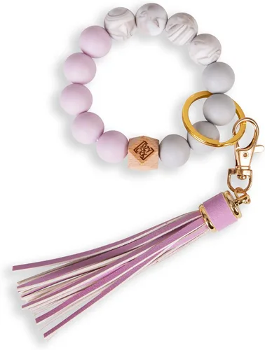 Vista 13 de dizzy creek designs Llavero pulsera, pulsera de cuentas de silicona para mujer, llavero con borla de cuero