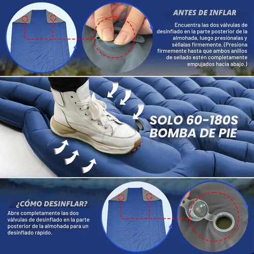 Vista 5 de Double Camping Sleeping pad with Pillow & Built-in Foot Pump Navy Blue