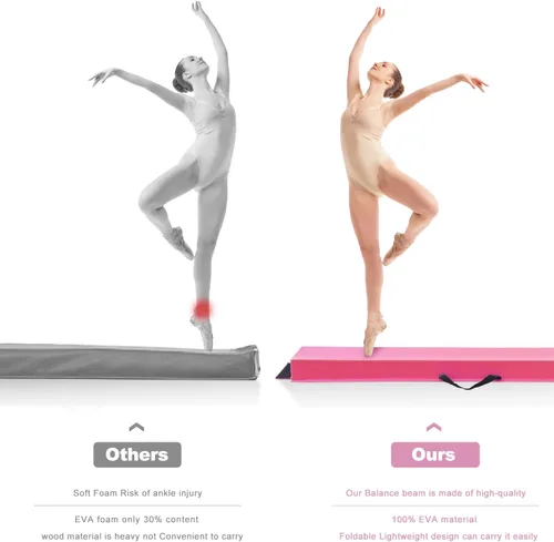 Vista 4 de FBSPORT Viga de Equilibrio de 8/10 Pies: Equipo de Gimnasia de Piso Plegable de Cuero PU para Niños y Adultos, Base de Goma Antideslizante, Viga
