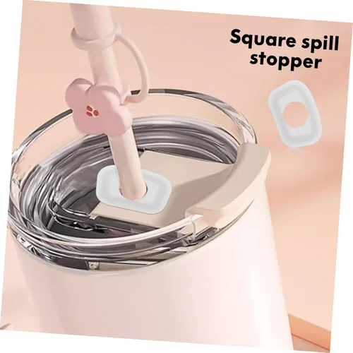 Vista 6 de Juego de 12 tapones de silicona para derrames con tapas de pajilla, cepillos de limpieza compatibles con vasos y tapones para derrames