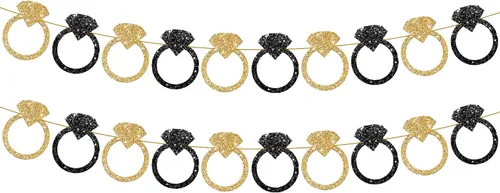 Vista 3 de KatchOn Cartel dorado con purpurina de la novia para ser – 10 pies, pre-encordado, sin bricolaje Anillo de diamante negro y dorado con purpurina