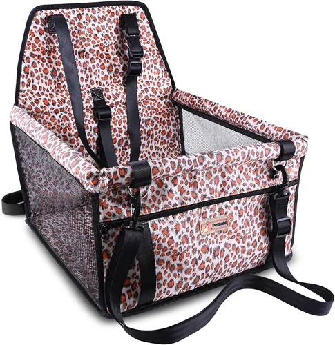 Vista 9 de Petbobi Silla elevada de automóvil para perro o gato, portátil, estable y transpirable con cinturón de seguridad para viaje, viene con bolsa para su
