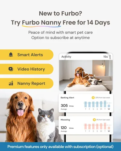 Vista 7 de Furbo 360° Cámara para Gatos: Cámara de Seguridad para Mascotas con Alertas de Miauidos, Vista Rotatoria, Lanzamiento de Golosinas con Aplicación