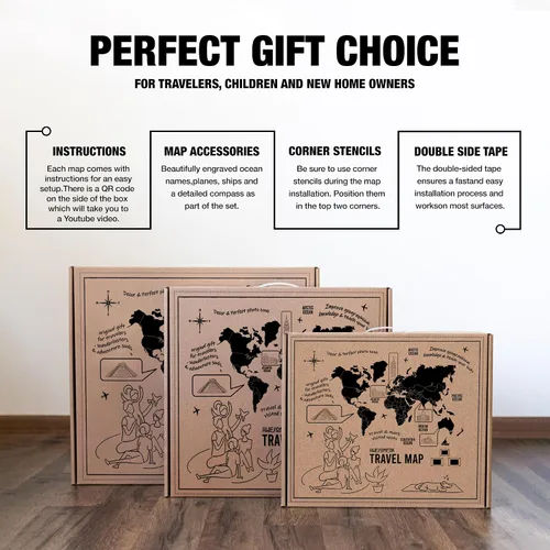 Vista 2 de AWESOMETIK Mapa del mundo de madera 3D multicolor 3D, mapa de madera del mundo, fácil instalación con cinta de doble cara, incluye complementos