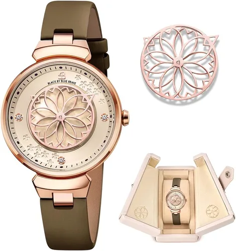 Vista 11 de Relojes de Mujer Flor de Cerezo Reloj de Mujer Esfera de Madreperla Reloj de Dama con Correa de Cuero Forma de Pétalo Sakura Relojes de Flor