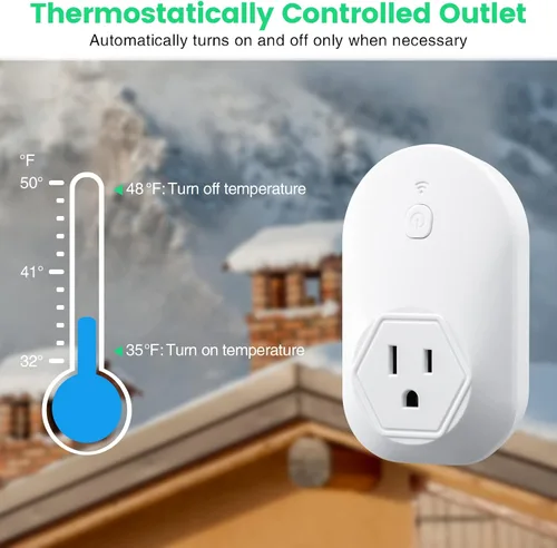 Vista 2 de Enchufe controlado termostáticamente, termostato de protección contra congelación enchufable para cables calefactores de tubería de 120V, se