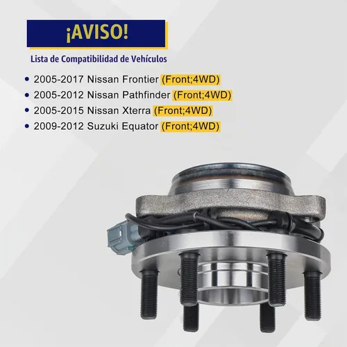 Vista 6 de KUSATEC 515065 Conjunto de cubo de rodamiento de rueda delantera, paquete de 2 para Nissan Frontier 2005-2017 Pathfinder 2005-2012 Xterra 2005-2015
