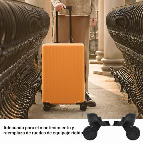 Vista 4 de 1 par de ruedas de repuesto para maleta de PVC y metal 360 giratorias, color negro (W041)
