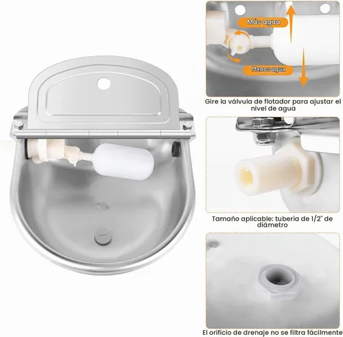Vista 7 de 2 piezas automático de agua potable para animales, alimentador de agua de acero inoxidable, dispensador de perro de granja, kit de llenado