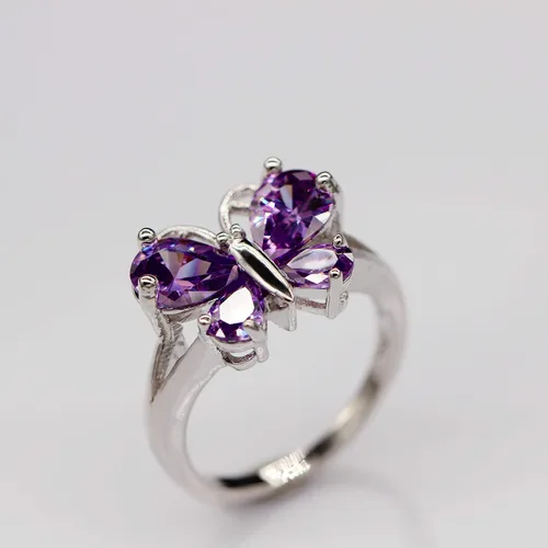 Vista 3 de Uloveido Platino chapado en oro rosa púrpura blanco cristal zirconia cúbica lindo encanto mariposa colgante collar pendientes y anillo barato