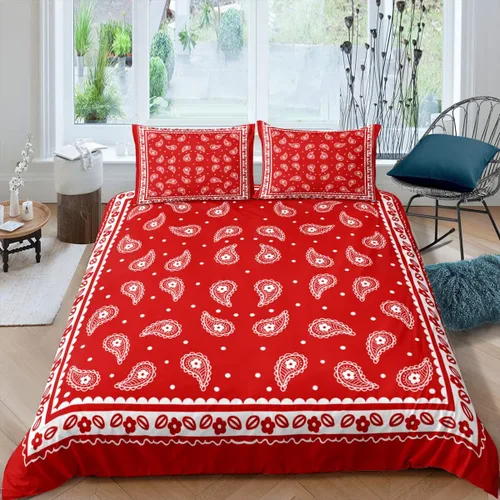 Vista 8 de Juego de funda de edredón de bandana morada, tamaño individual, juego de ropa de cama de 2 piezas de cachemira para decoración de dormitorio, funda