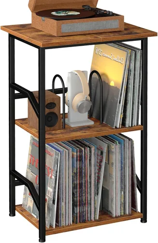 Vista 12 de LOAKEKEL HETCD020BK-1 - Soporte para tocadiscos, gran almacenamiento de discos de vinilo hasta 200 álbumes, mesa auxiliar de 3 niveles