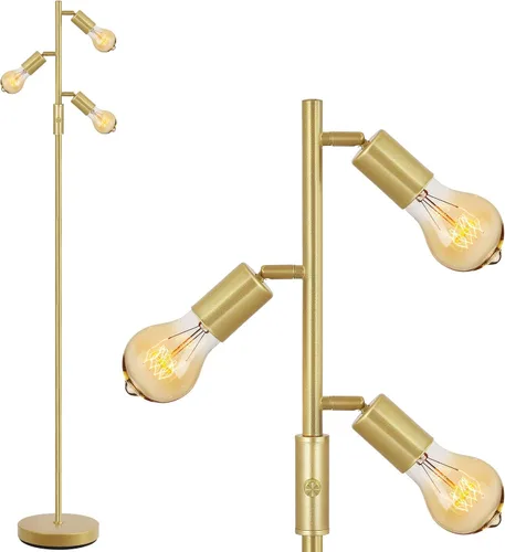 Vista 13 de BoostArea Lámpara de Pie, Lámpara de Pie Industrial, Lámpara de Pie Moderna Tipo Árbol con 3 Luces Ajustables, Casquillo E26, Interruptor de Pie