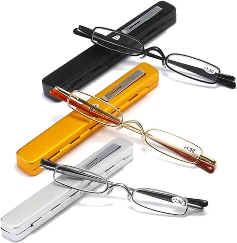 Vista 17 de Lentes de lectura ultra pequeños para hombres y mujeres, lectores de bolsillo delgados con clip para bolígrafo, carcasa de metal, bisagra