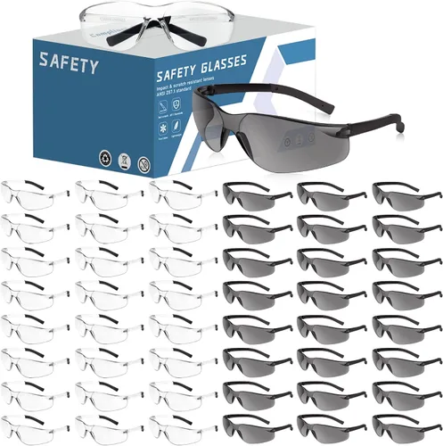 Vista 8 de Gafas de seguridad transparentes a granel de 100, gafas de protección ANSI Z87.1 con resistencia a arañazos e impactos para construcción