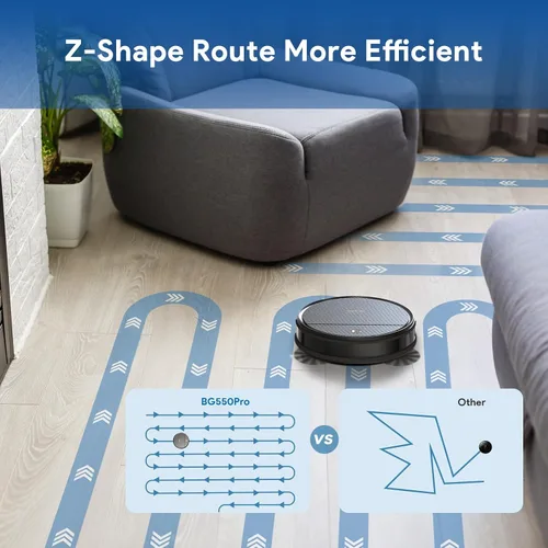 Vista 5 de Robot aspirador y trapeador: 2 en 1 aspiradora robótica navegación giroscopio limpieza Z-Zag y control Alexa/APP y limpieza sin enredos