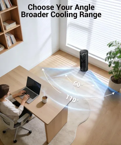 Vista 4 de Ventilador de torre personal para dormitorio, ventilador de mesa de escritorio portátil, ventilador de pie de refrigeración con 3 velocidades