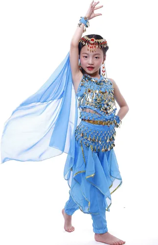 Vista 5 de Astage Disfraz de genio para niñas, disfraz de princesa árabe de la India, danza del vientre
