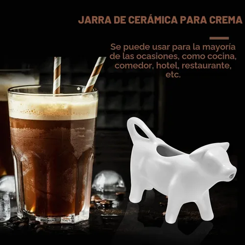 Vista 6 de Crema de cerámica con forma de vaca y jarra de salsa, mini jarra de leche de 3.4 fl oz para café, té, cocina