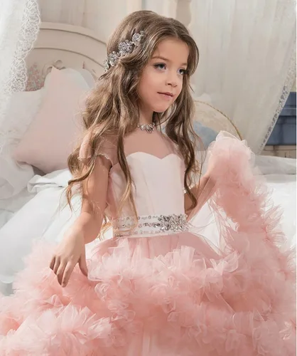 Vista 3 de Impresionantes vestidos de tul con espalda en V para niñas de 2 a 12 años