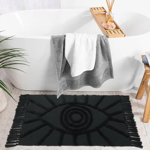Vista 9 de Uphome - Alfombras de baño boho de 2 x 3 pies, color beige, con protección contra el mal de ojo, tul con borlas, suave, lavable a máquina