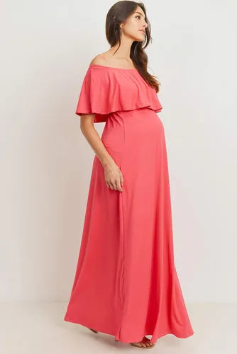 Vista 5 de Vestido de maternidad con hombros descubiertos, vestido largo para mujeres embarazadas, para fiestas de recién nacidos, o sesiones de fotos