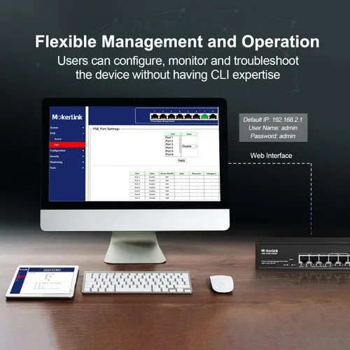 Vista 8 de MokerLink Interruptor PoE Web Gestionado de 8 Puertos 2.5 Gigabit con SFP de 10G, 8 Puertos PoE IEEE802.3af/at, 120W, Interruptor de Red Montable