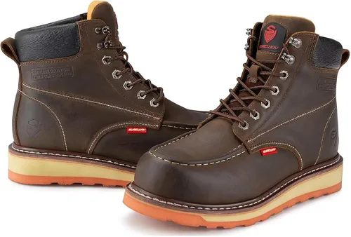 Vista 5 de SUREWAY Botas de trabajo para hombre, resistentes, suaves, compuestas, con punta de acero, cómodas, GoodyearWelt, cuero de grano completo, botas