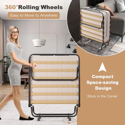 Vista 6 de GOFLAME Cama plegable plegable con colchón de espuma viscoelástica suave, tamaño cuna portátil con marco de metal para adultos y cama de invitados