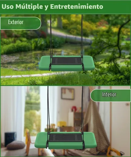 Vista 5 de Columpio de árbol rectangular de 40 pulgadas para niños y adultos, columpio de plataforma ajustable con correas para colgar, capacidad de 700