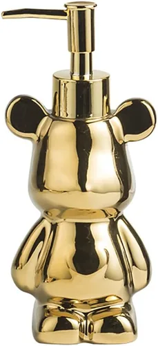 Vista 7 de Pequeño dispensador de jabón de baño con bomba, bonito diseño en forma de oso, dispensador de jabón líquido de cerámica (negro)