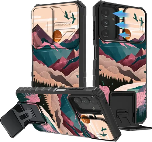 Vista 147 de Funda para Samsung Galaxy A13 5G/4G/A04S, Galaxy A13 5G con cubierta de cámara deslizante, funda de doble capa integrada con función atril