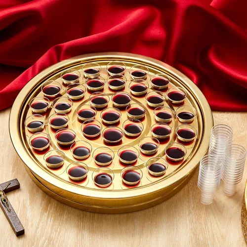 Vista 4 de Zhehao - 1 bandeja de comunión con cáliz desechables para suministros de iglesia, cada juego de suministros de comunión de 40 agujeros, bandejas