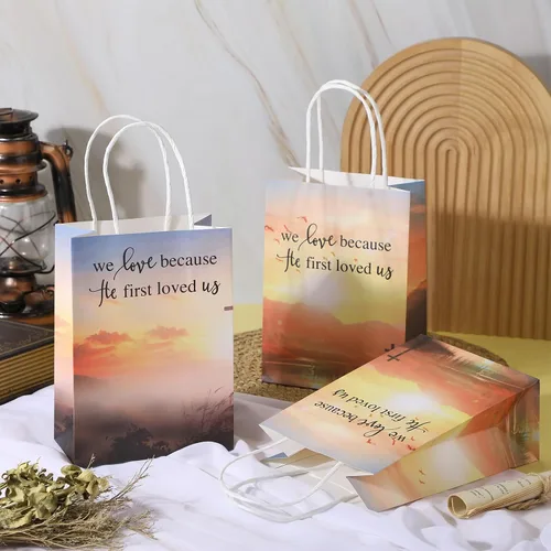 Vista 4 de Zhanmai - 50 bolsas de regalo cristianas a granel, cruz, religioso, versículo bíblico, bolsas de papel inspiradoras con asas para Vbs, fiesta