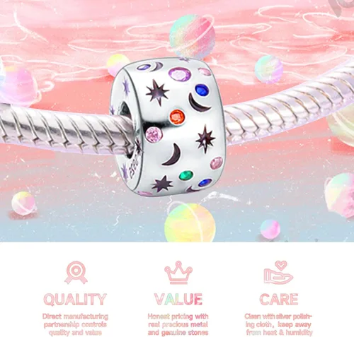 Vista 3 de Abalorios de plata de ley 925 para pulseras y collares, pulseras solares con dije de estrella de mar y estrella, conchas de estrella de mar