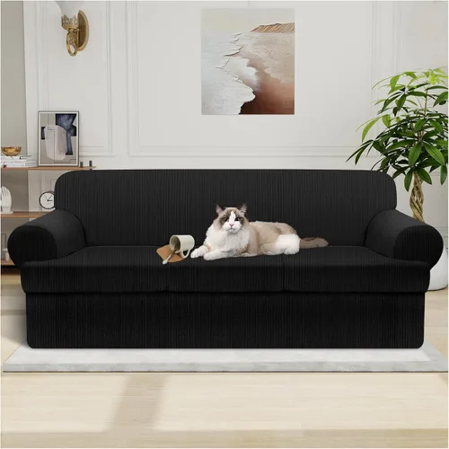 Vista 50 de Funda impermeable para silla con brazos, juego de 2 piezas, funda a rayas para 1 sofá separado con cojín en T, fundas de sillón de tela