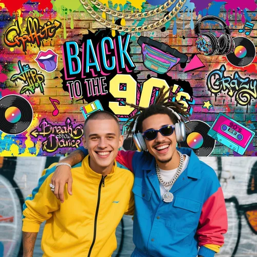Vista 5 de AIBIIN Telón de fondo de los años 90, telón de fondo de los años 90, pared de ladrillo de graffiti de hip hop, fondo retro de radio, fondo de moda