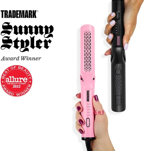 Vista 4 de Trademark Beauty Plancha plana para peinar el flujo de aire, alisador y rizador de pelo 2 en 1, placas de cerámica, revestimiento de turmalina, Negro