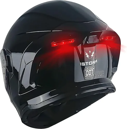Vista 12 de 1Storm Nuevo Casco Modular de Motocicleta con Visera Dual, Protección Solar Completa y Luz Trasera LED Recargable: LED-X90 Flecha Azul
