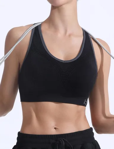 Vista 7 de FITTIN - Brasier deportivo con espalda cruzada para mujer soporte acolchado de alto impacto sin costuras para yoga gimnasio entrenamiento y Fitness
