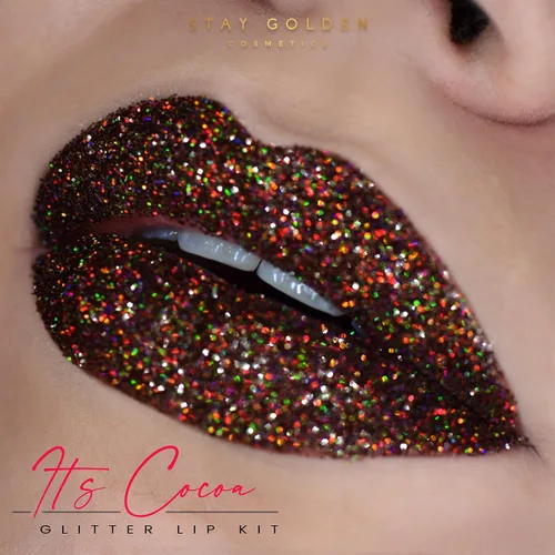 Vista 5 de SG STAY GOLDEN COSMETICS It's Cocoa Glitter Lip Kit sin delineador de labios, a prueba de manchas, larga duración, 2 onzas