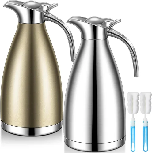 Vista 13 de Uiifan 2 Piezas Jarras Térmicas de Café de 68 oz, Jarra de Café Aislada de Acero Inoxidable para Líquidos Calientes, Olla Térmica al Vacío