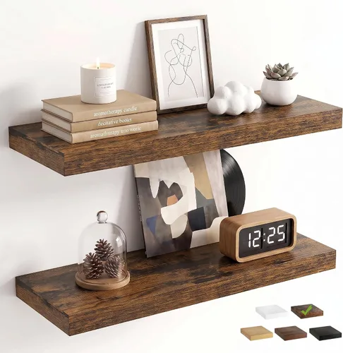 Vista 41 de Marsmiles 9.3 Inch Floating Shelves for Wall 2 Pack, 9.3" D Wood Grain Bathroom Shelves Black Finish