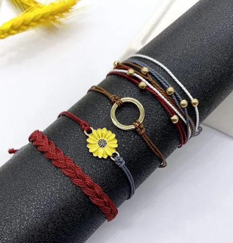 Vista 5 de Sunflower String Bracelet for Teen Girls Handmade Braided Rope Boho Bracelet Adjustable Waterproof Surfer Bracelet Aesthetic Strand Beach Bracelets
