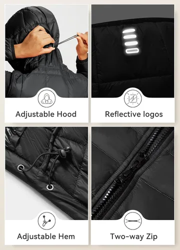 Vista 4 de BALEAF Chaqueta acolchada ligera para mujer, plegable, resistente al agua, con capucha, abrigo acolchado cálido para invierno y viento