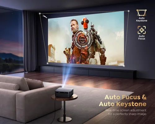 Vista 4 de Proyector inteligente con WiFi 6 y Bluetooth de [1500 ANSI/Google TV/Control de voz], compatible con 4K, Proyector de películas al aire libre