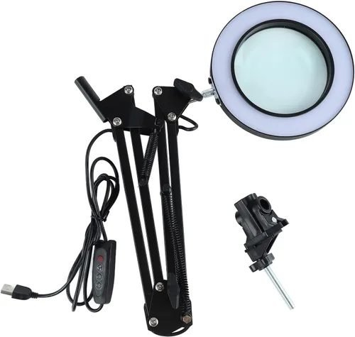 Vista 2 de Lámpara de aumento LED con abrazadera, 2.200 lupa regulable súper brillante con luz y soporte, lámpara de lupa de brazo giratorio ajustable